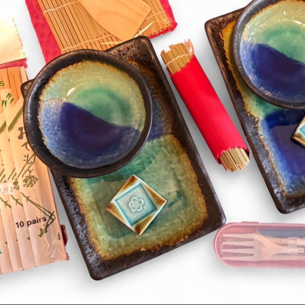 Sets of Sushi plates with sushi making kit, chopsticks, and more. - Picture 3 of 4
